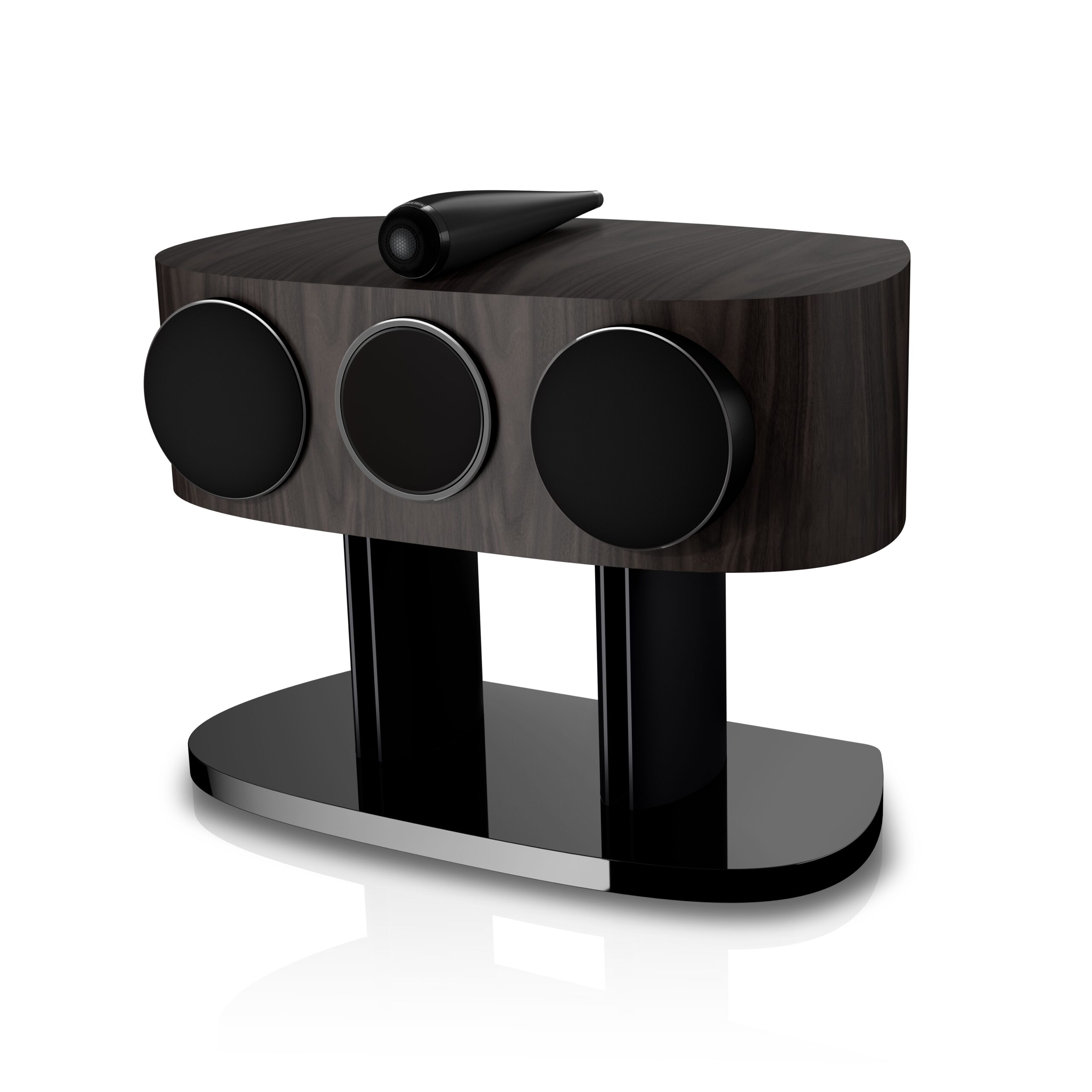High--B&W - HTM82 D5 Dark Walnut - Angle with Grille